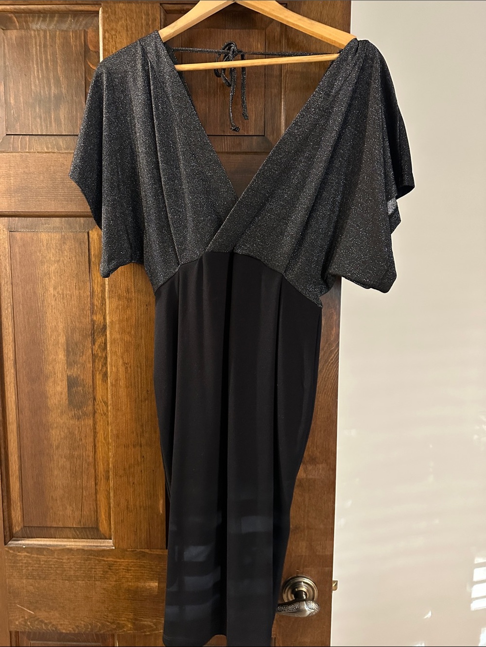 MATERNITY Seraphine Black Metallic Wrap-Top V Back Dress